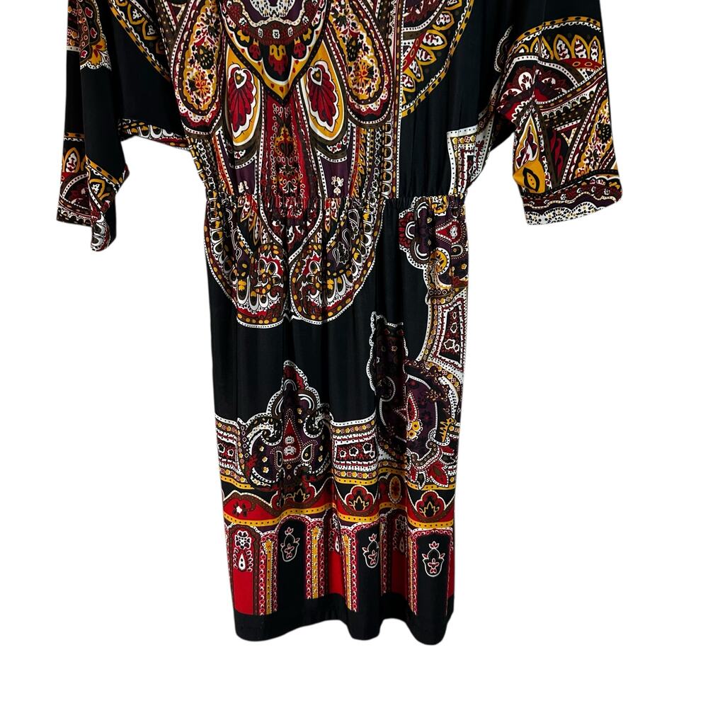 Cristina Love V-Neck Kimono-Sleeve Kaftan Tunic-Style Dress Black Multi L Boho - Picture 8 of 10
